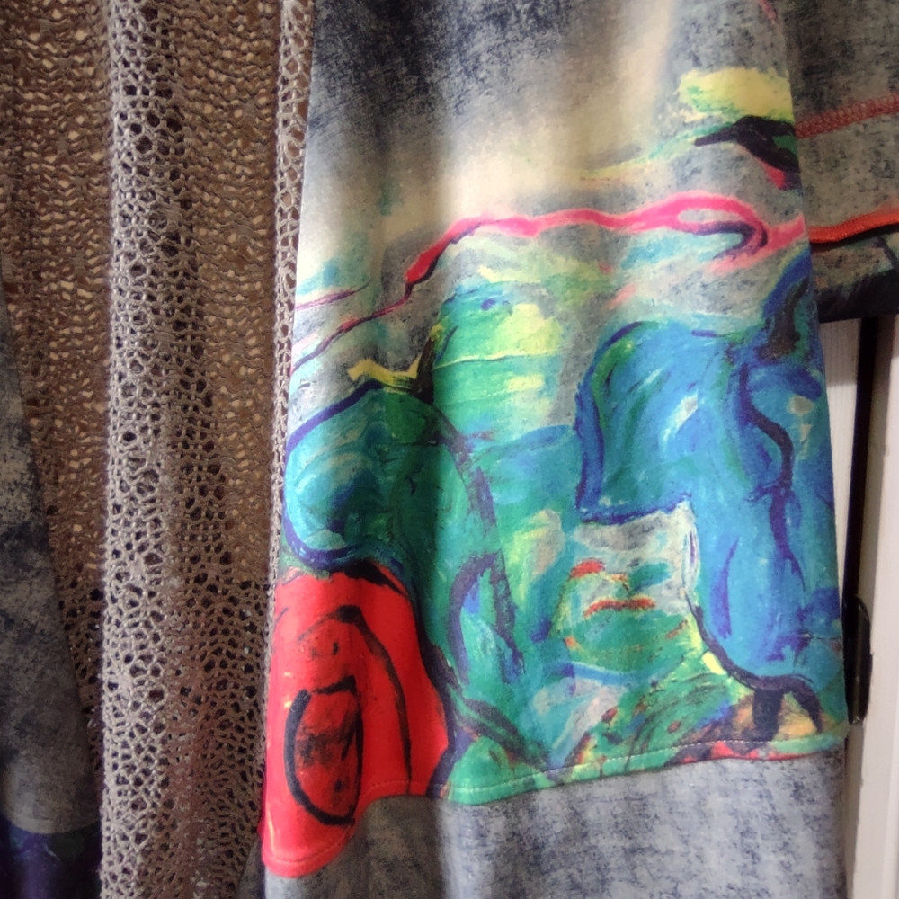 Womens Multicolor Long Open Front Jacket with Floral Accents - Picture 4 of 4